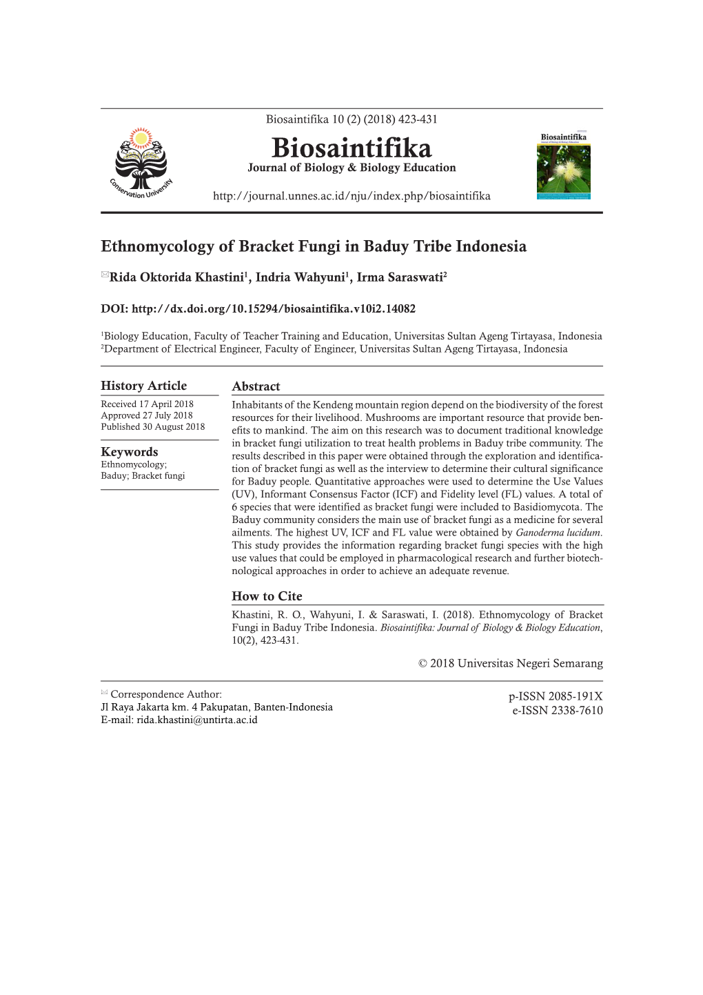 Ethnomycology of Bracket Fungi in Baduy Tribe Indonesia