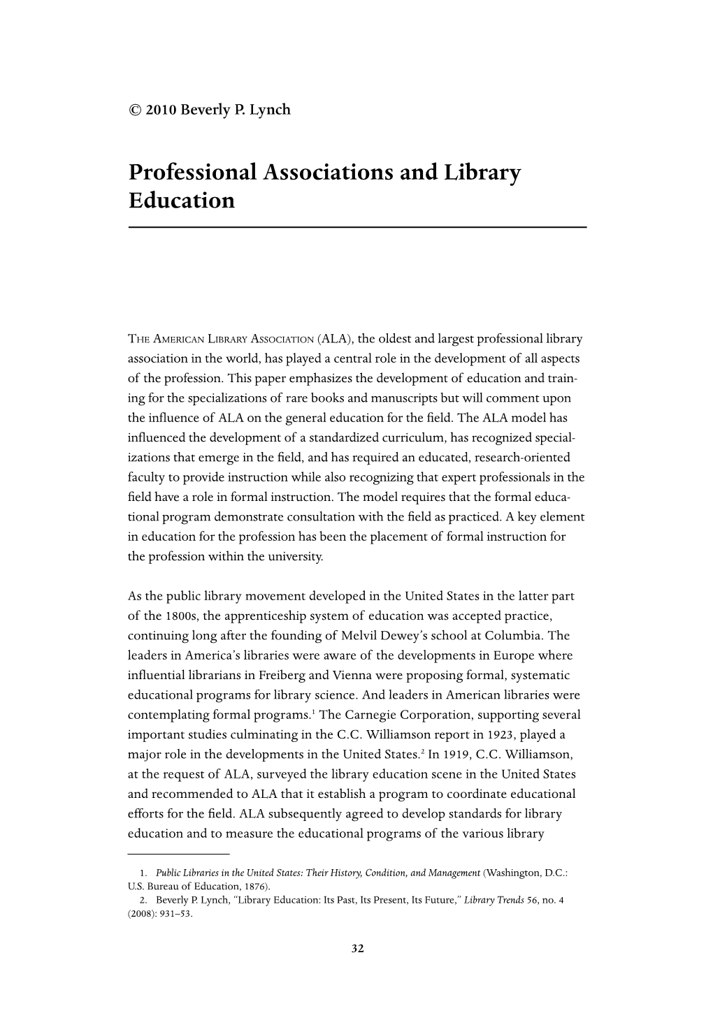 Professional Associations and Library Education