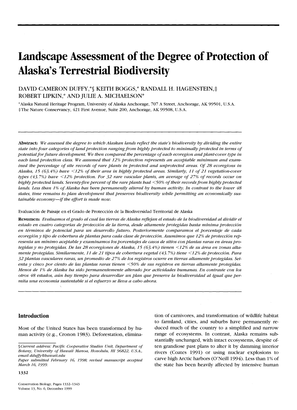 Landscape Assessment of the Degree of Protection of Alaska's Terrestrial Biodiversity