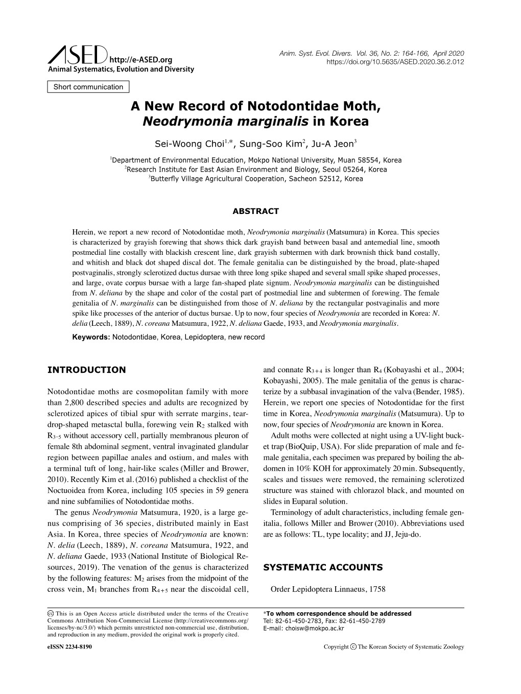 A New Record of Notodontidae Moth, Neodrymonia Marginalis in Korea