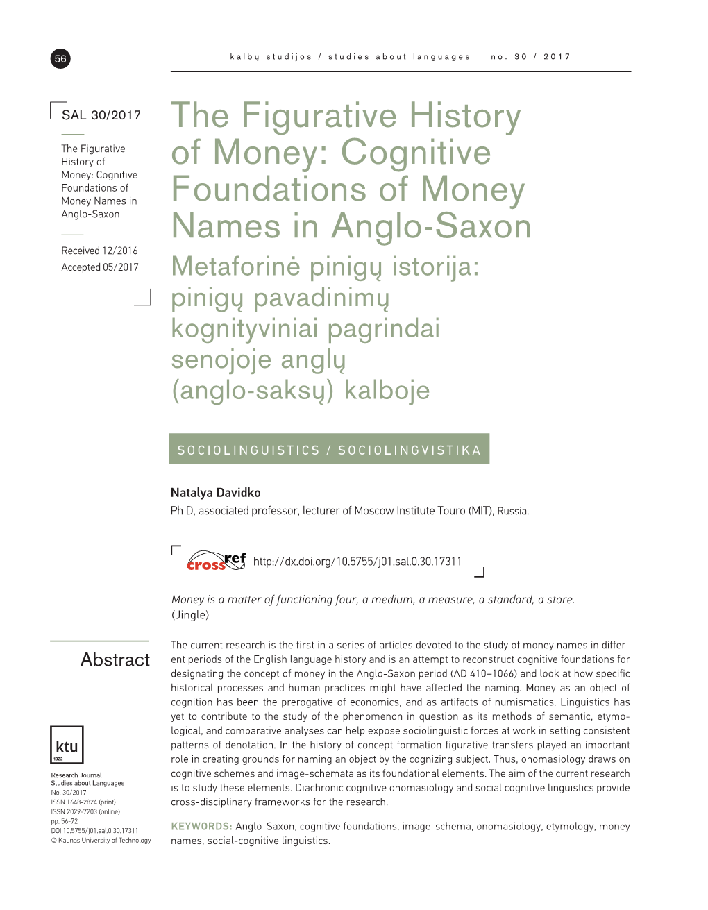 Cognitive Foundations of Money Names