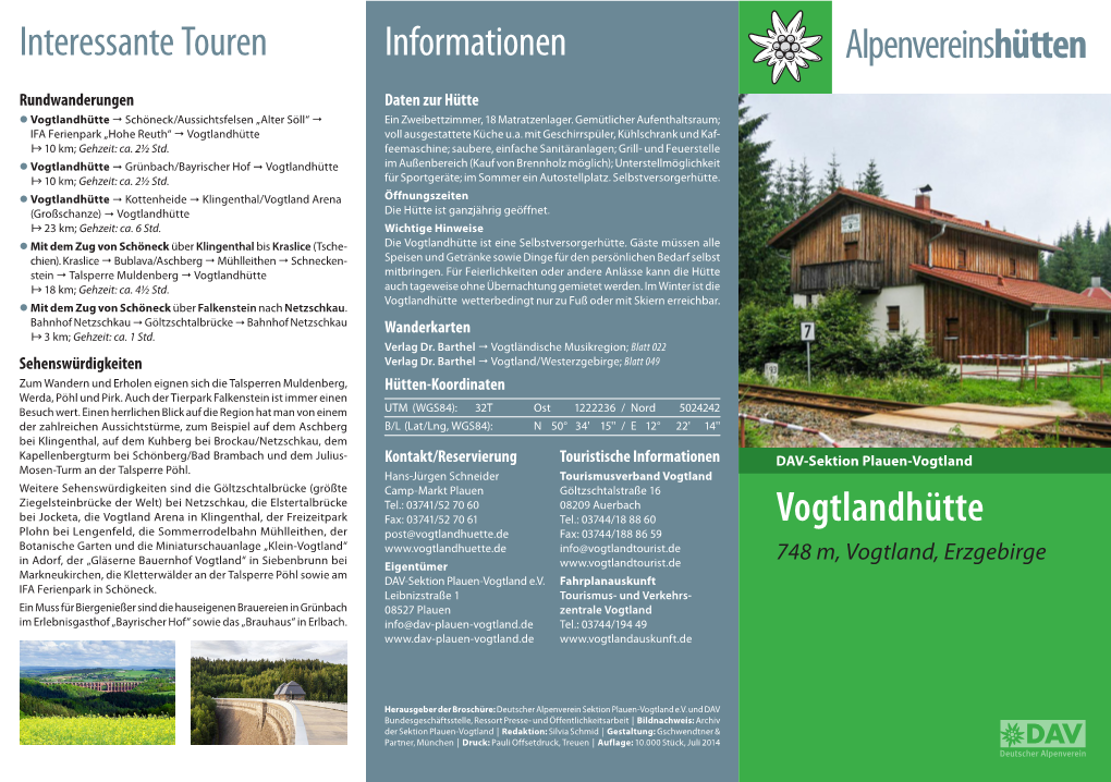 Vogtlandhütte Informationen Interessante Touren