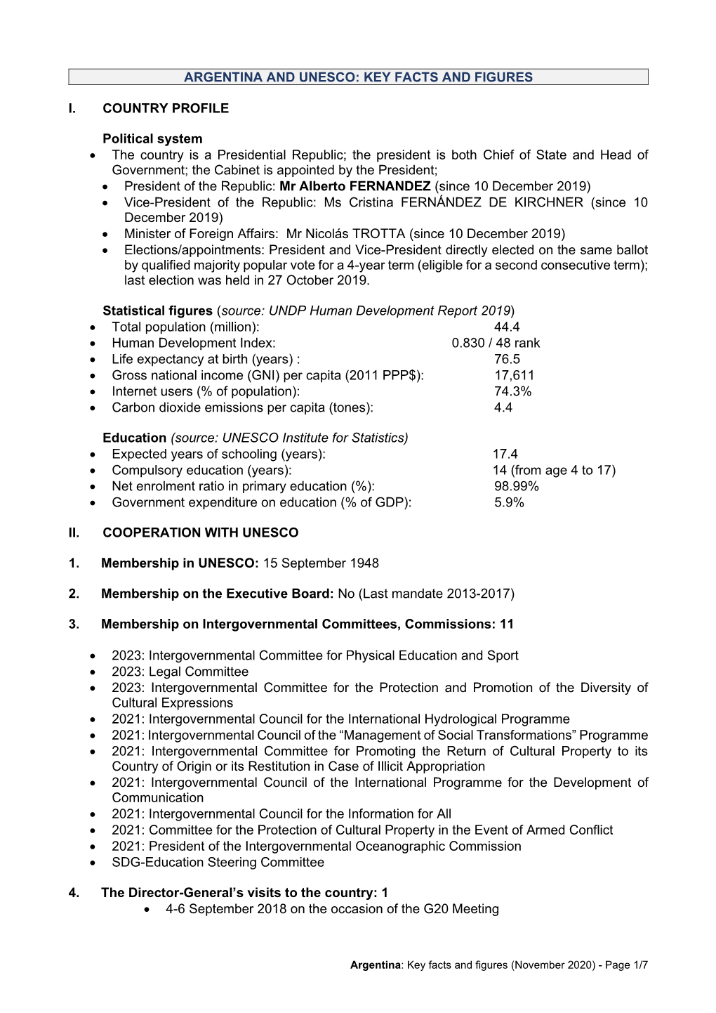 Argentina and Unesco: Key Facts and Figures I