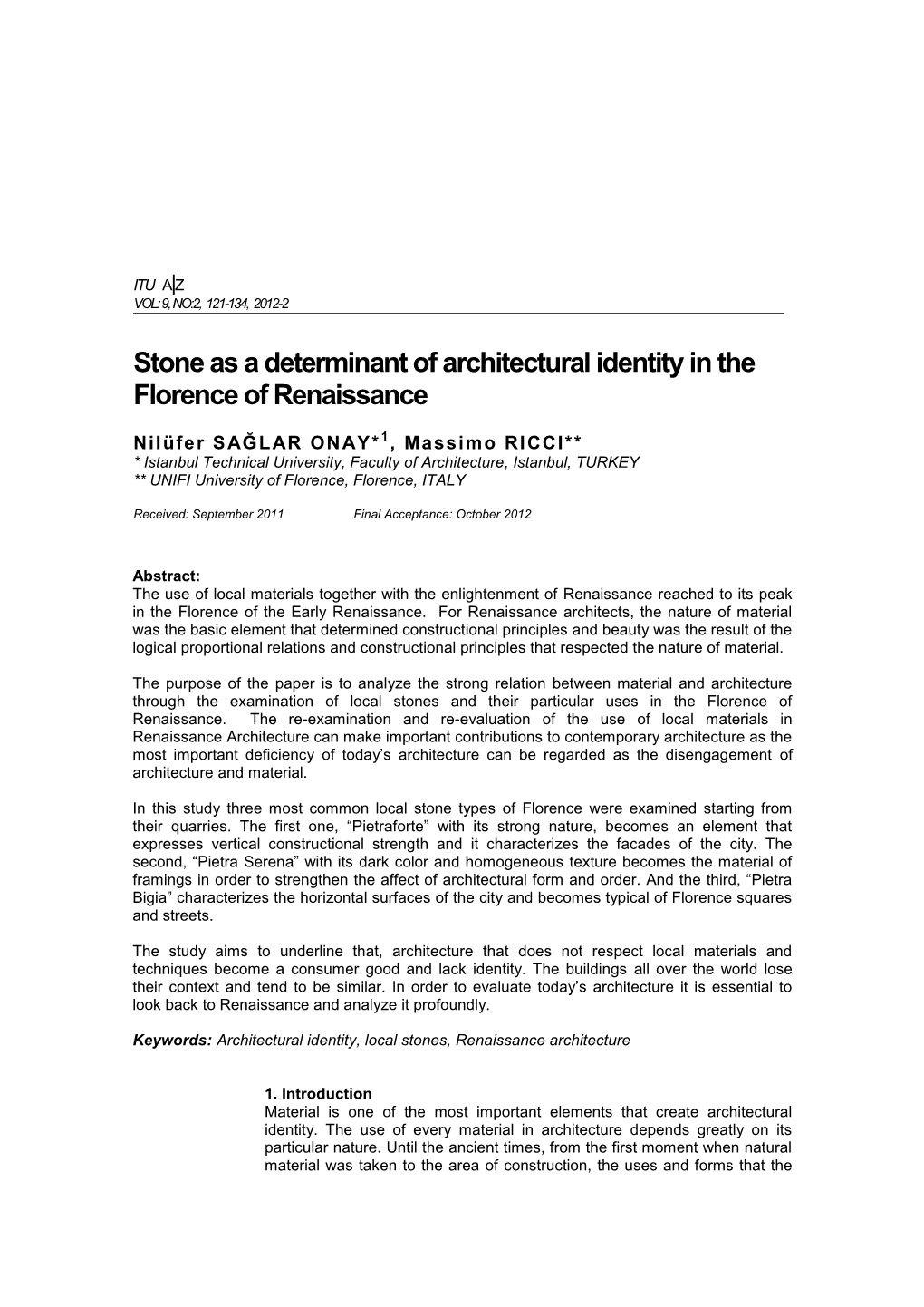 Stone As a Determinant of Architectural Identity in the Florence of Renaissance