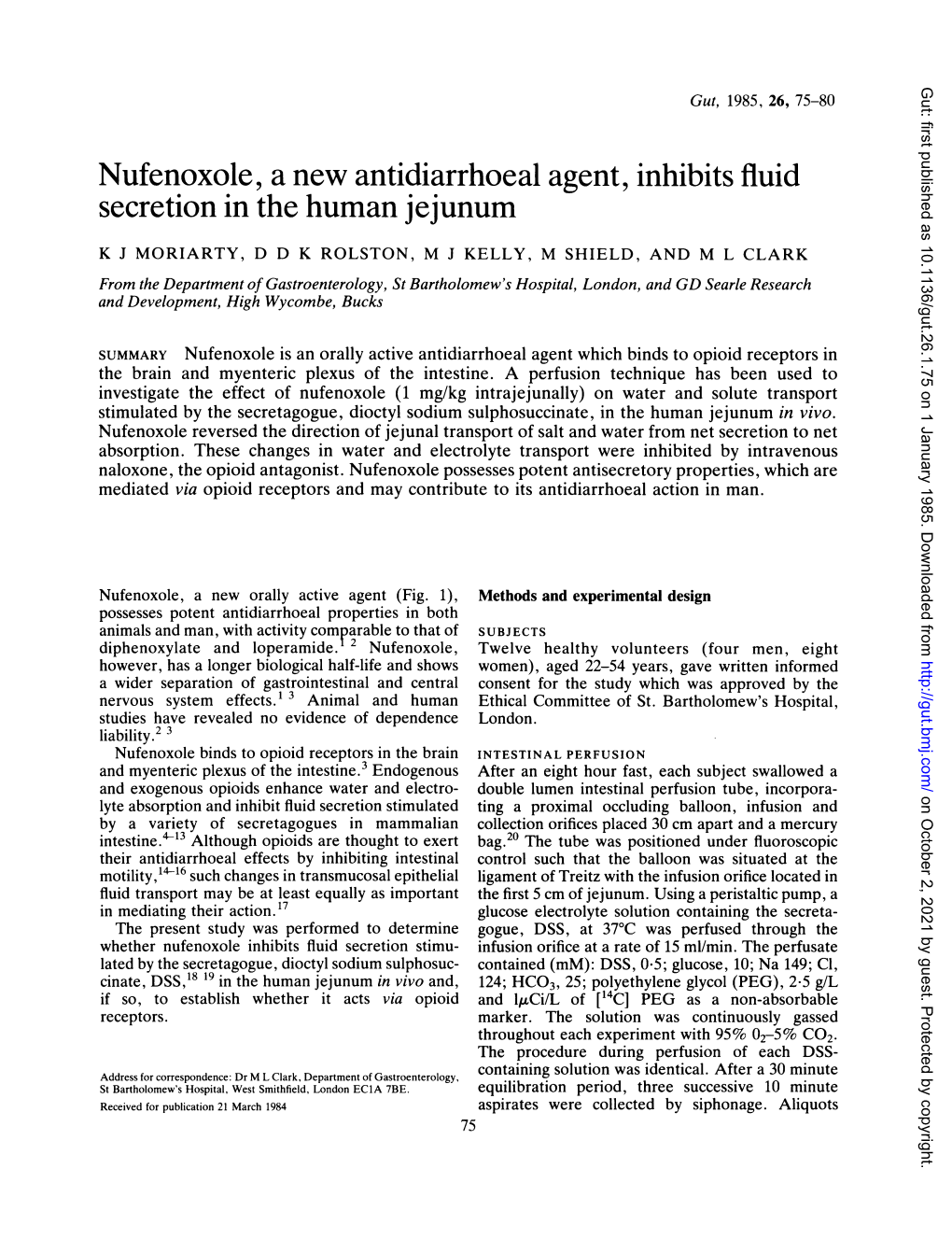 Nufenoxole, a New Antidiarrhoeal Agent, Inhibits Fluid Secretion in the Human Jejunum