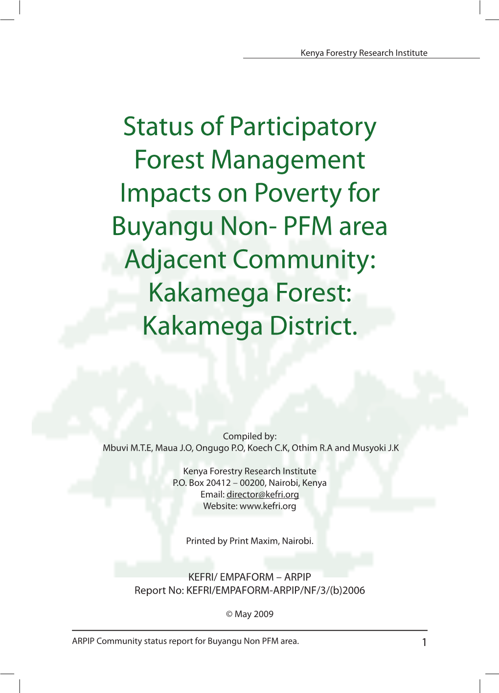 Status of PFM Impacts on Forestry in Kakamega Forest.Pdf