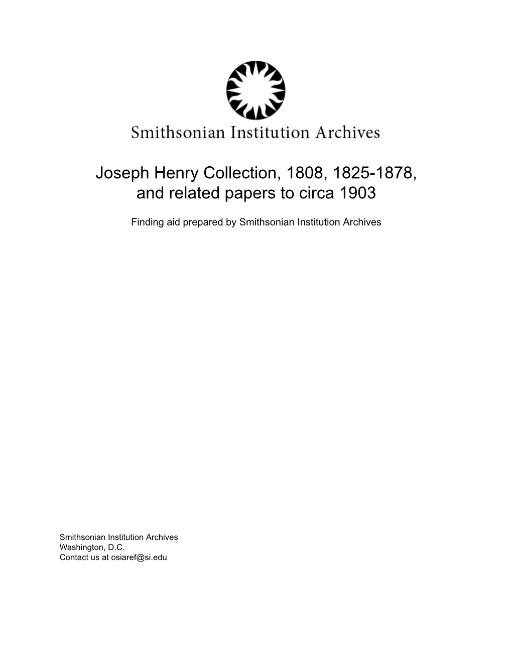 Joseph Henry Collection, 1808, 1825-1878, and Related Papers to Circa 1903