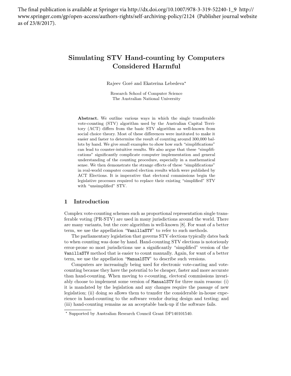 Simulating STV Hand-Counting by Computers Considered Harmful