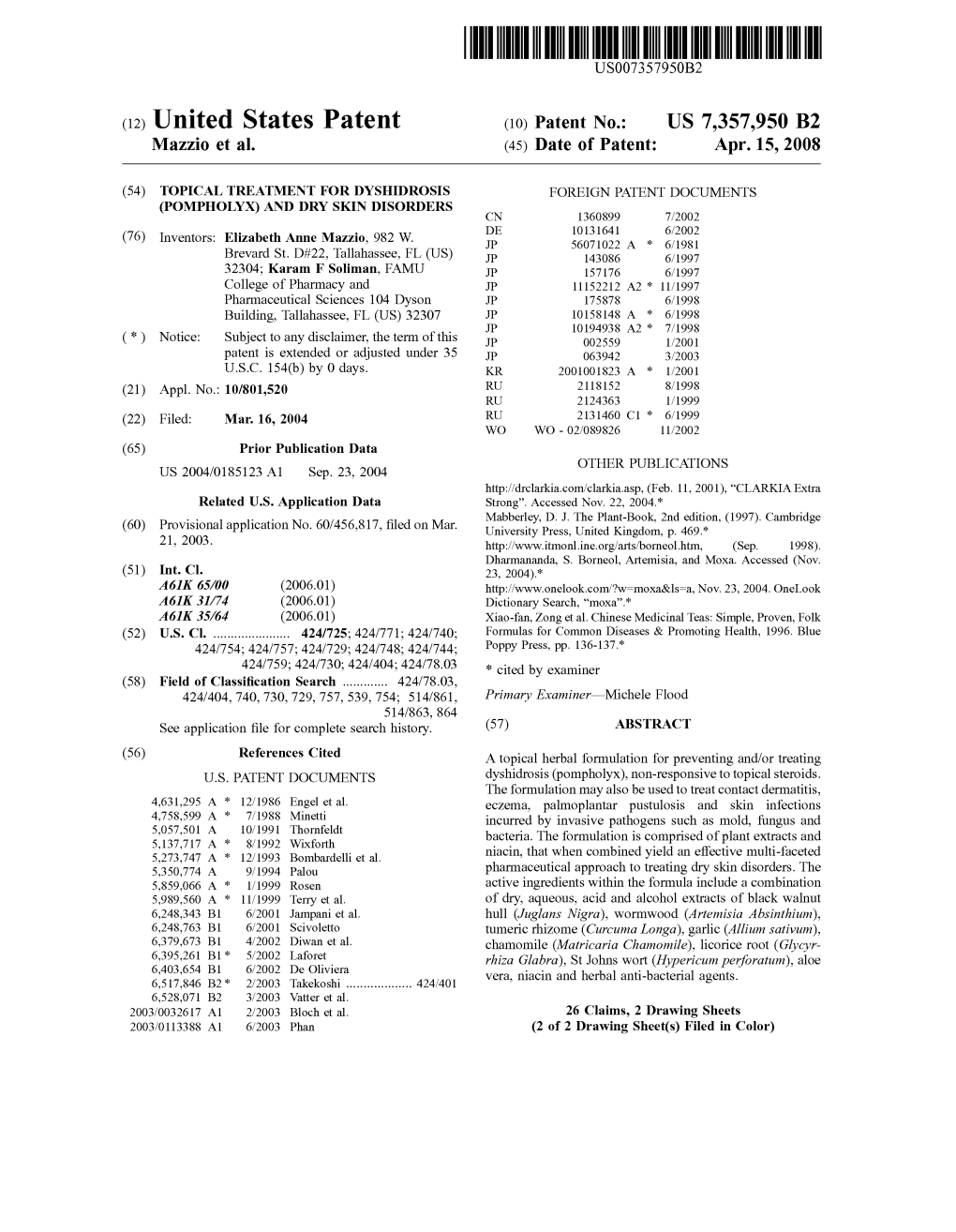 (12) United States Patent (10) Patent No.: US 7,357,950 B2 Mazzio Et Al