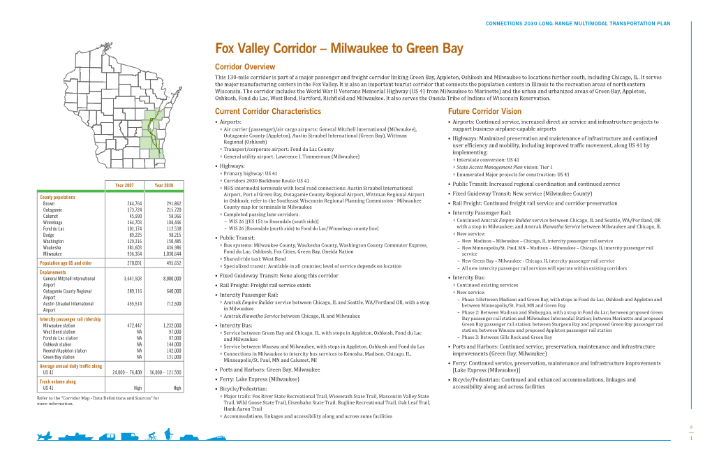 Fox Valley Corridor – Milwaukee to Green