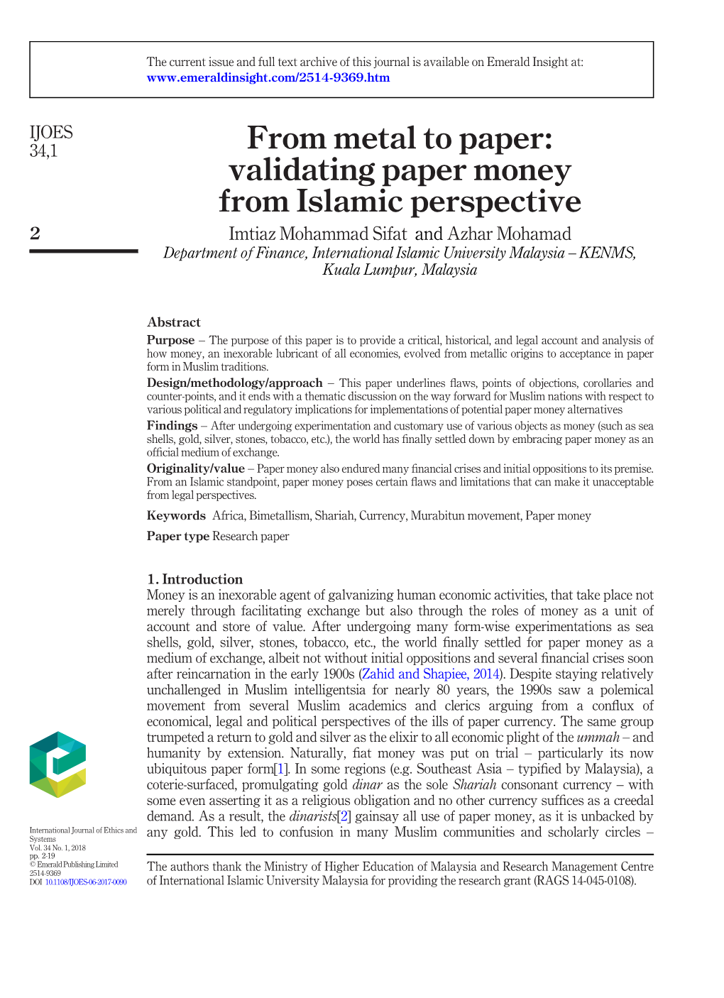 Validating Paper Money from Islamic Perspective