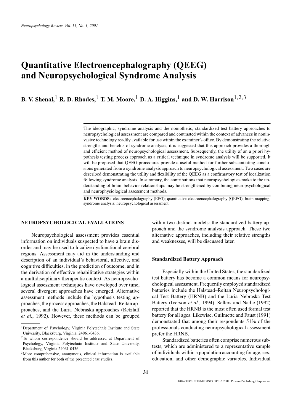 QEEG) and Neuropsychological Syndrome Analysis