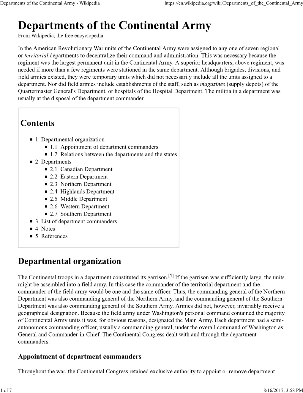 Departments of the Continental Army - Wikipedia