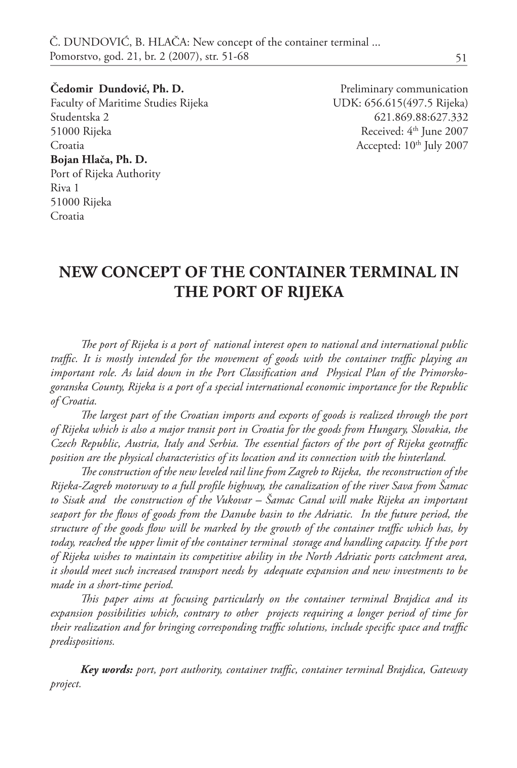 New Concept of the Container Terminal in the Port of Rijeka