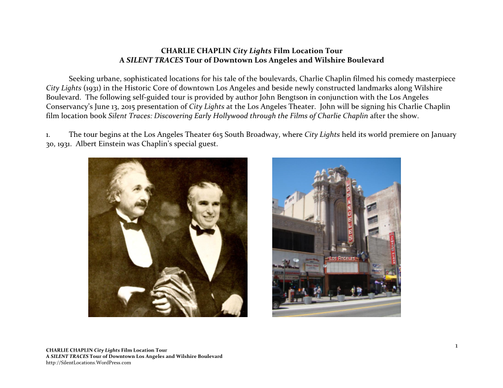 CHARLIE CHAPLIN City Lights Film Location Tour a SILENT TRACES Tour of Downtown Los Angeles and Wilshire Boulevard