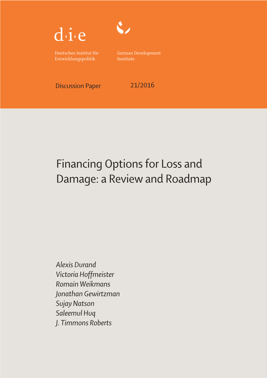 Financing Options for Loss and Damage: a Review and Roadmap