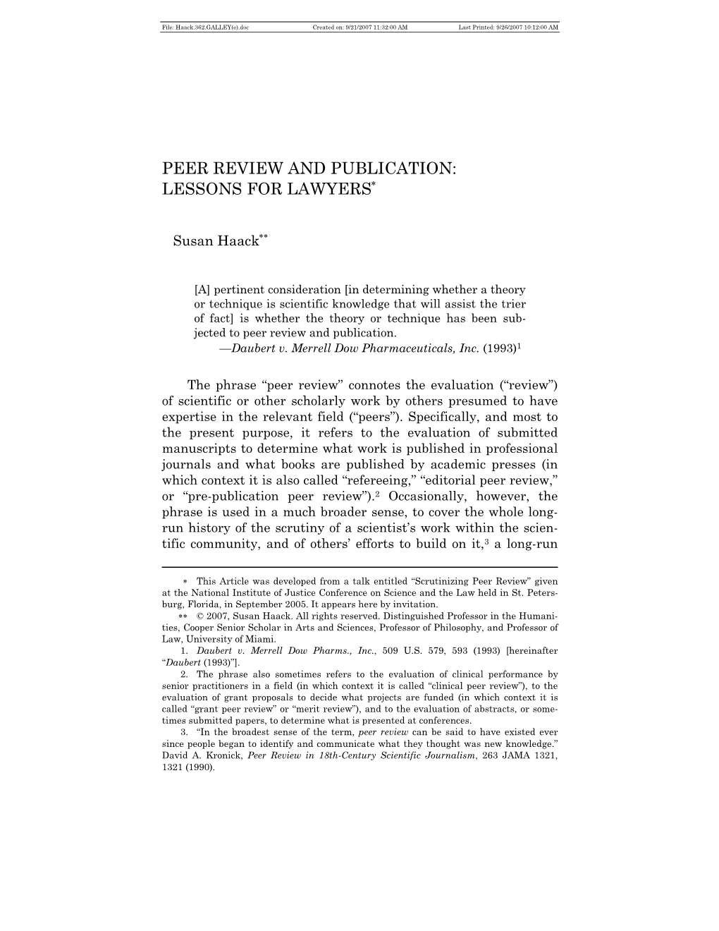 Peer Review and Publication: Lessons for Lawyers*