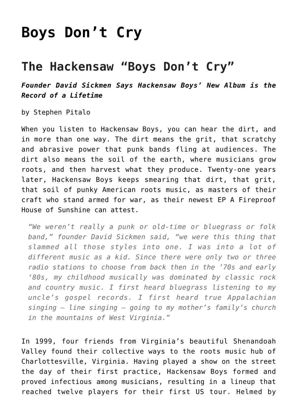 The Hackensaw “Boys Don't Cry”