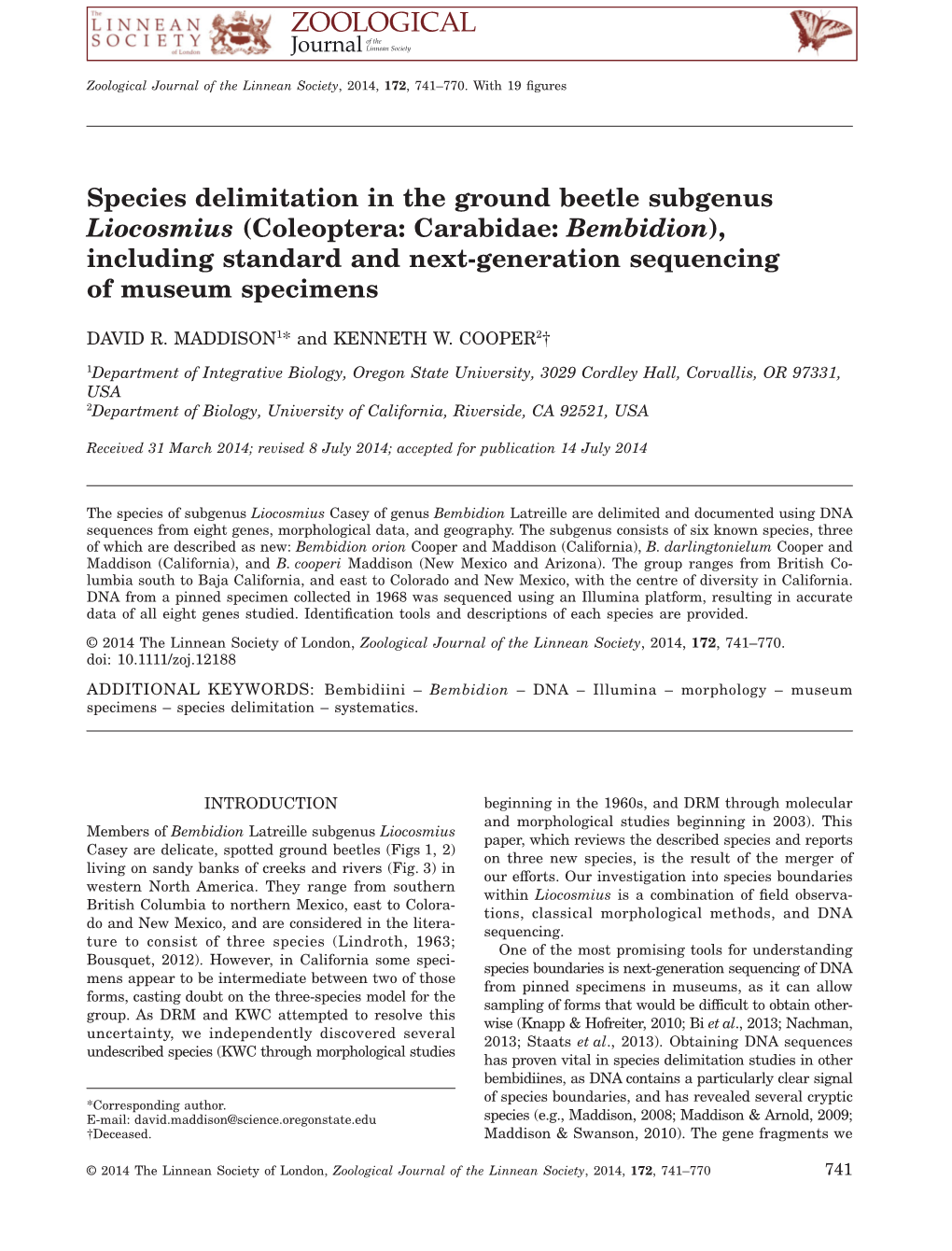 Coleoptera: Carabidae: Bembidion), Including Standard and Next-Generation Sequencing of Museum Specimens