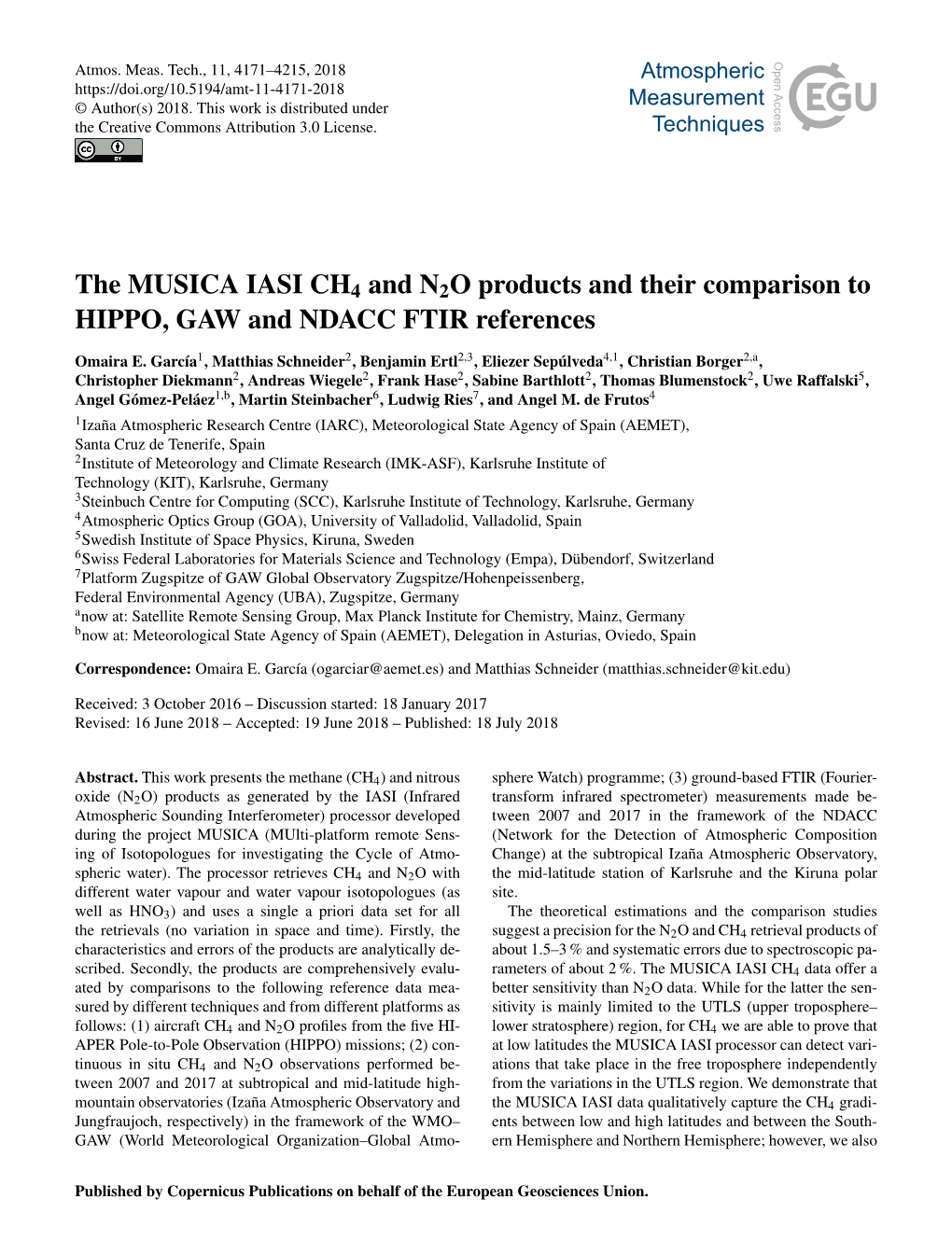 The MUSICA IASI CH4 and N2O Products and Their Comparison to HIPPO, GAW and NDACC FTIR References