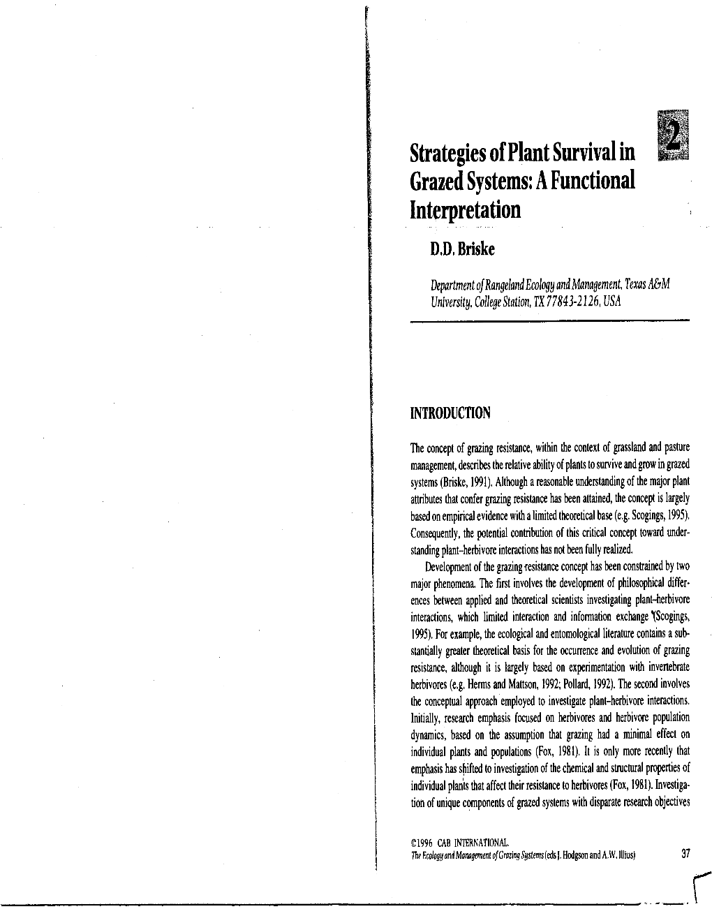 Strategies of Plant Survival in Grazed Systems: a Functional Interpretation D.D