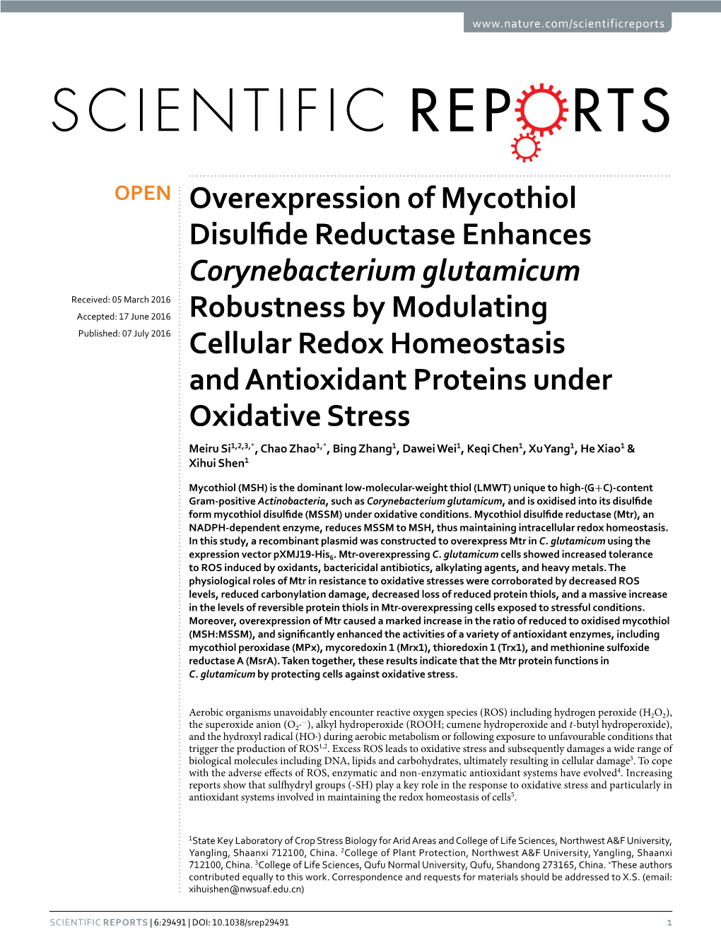 Overexpression of Mycothiol Disulfide Reductase Enhances