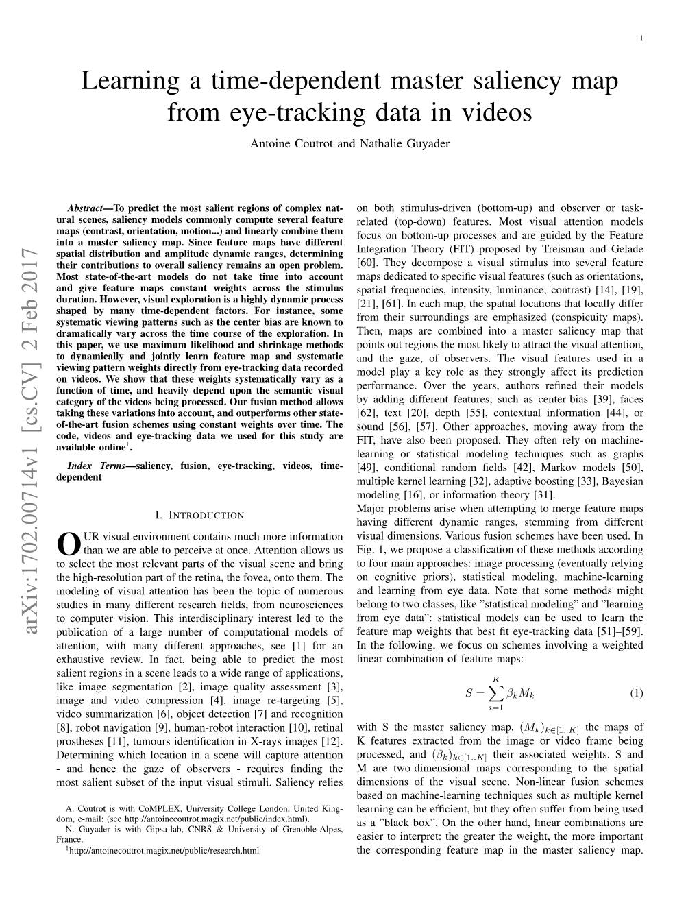 Learning a Time-Dependent Master Saliency Map from Eye-Tracking Data in Videos Antoine Coutrot and Nathalie Guyader