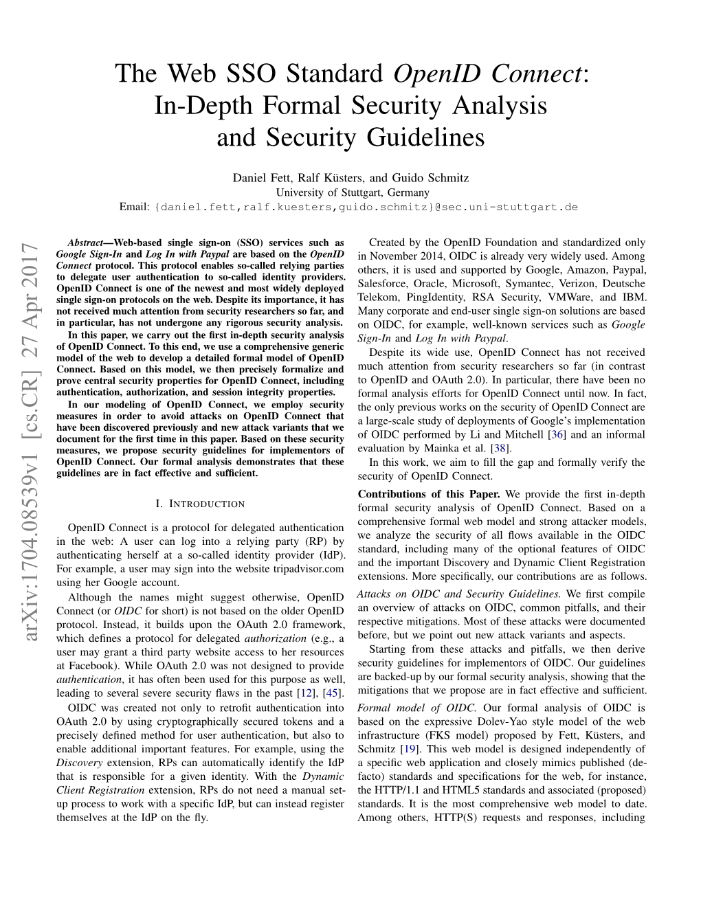 The Web SSO Standard Openid Connect: In-Depth Formal Security Analysis and Security Guidelines