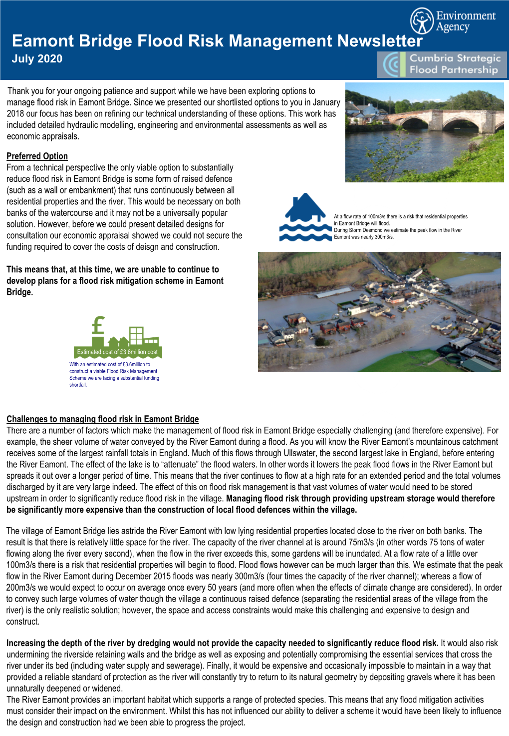 Eamont Bridge Flood Risk Management Newsletter July 2020