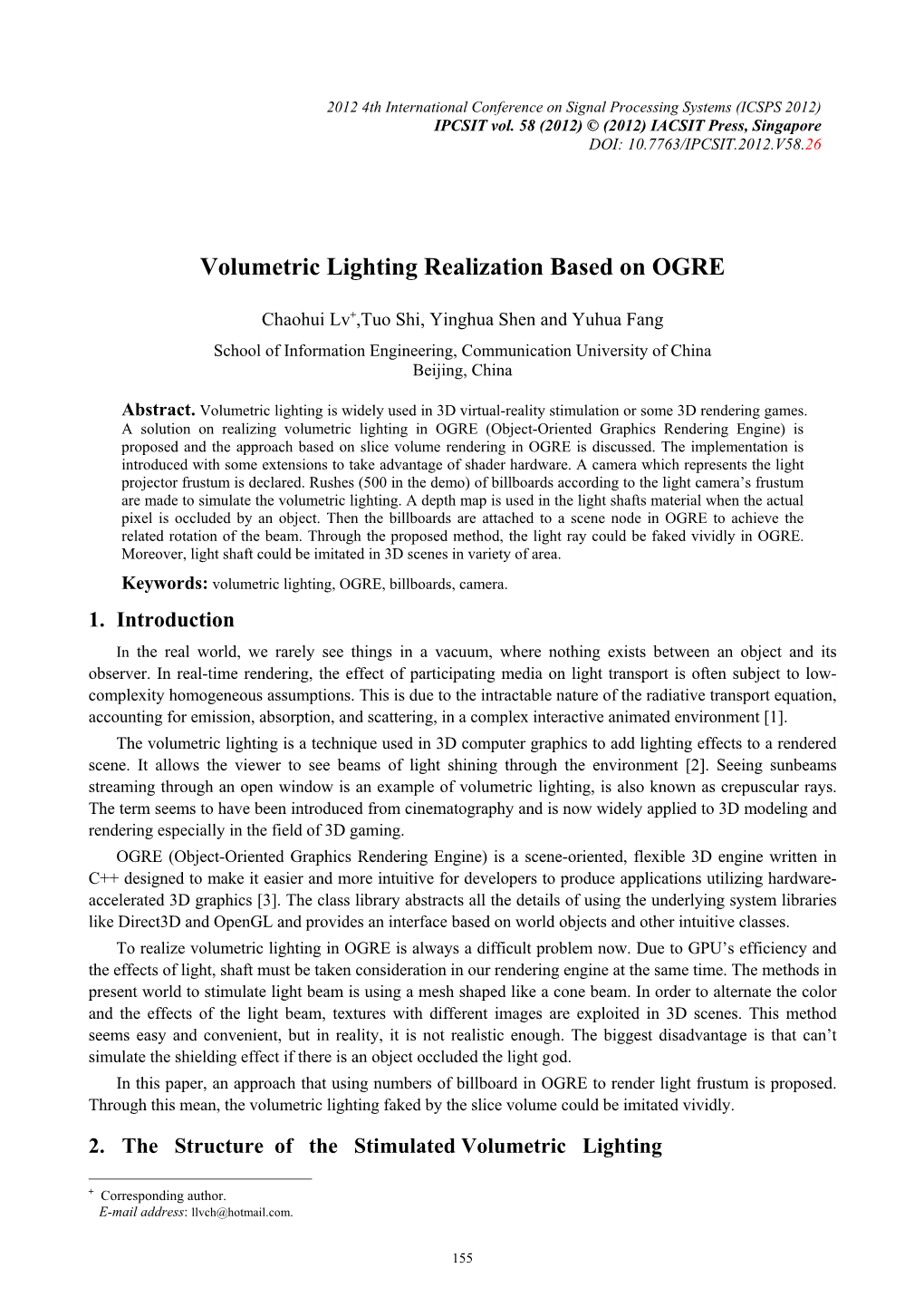 Volumetric Lighting Realization Based on OGRE