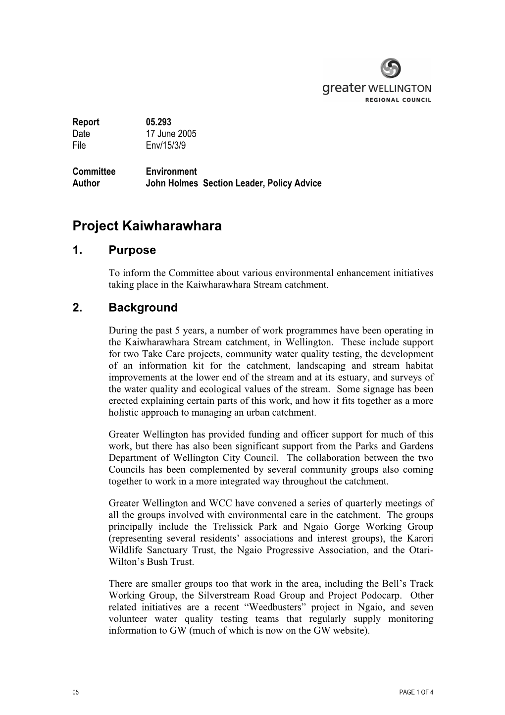 Project Kaiwharawhara 1