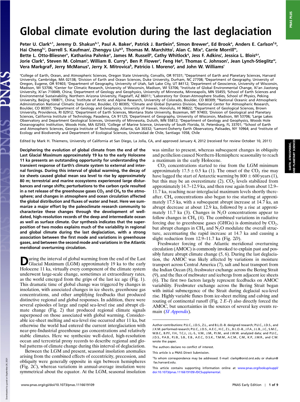 Global Climate Evolution During the Last Deglaciation PNAS PLUS