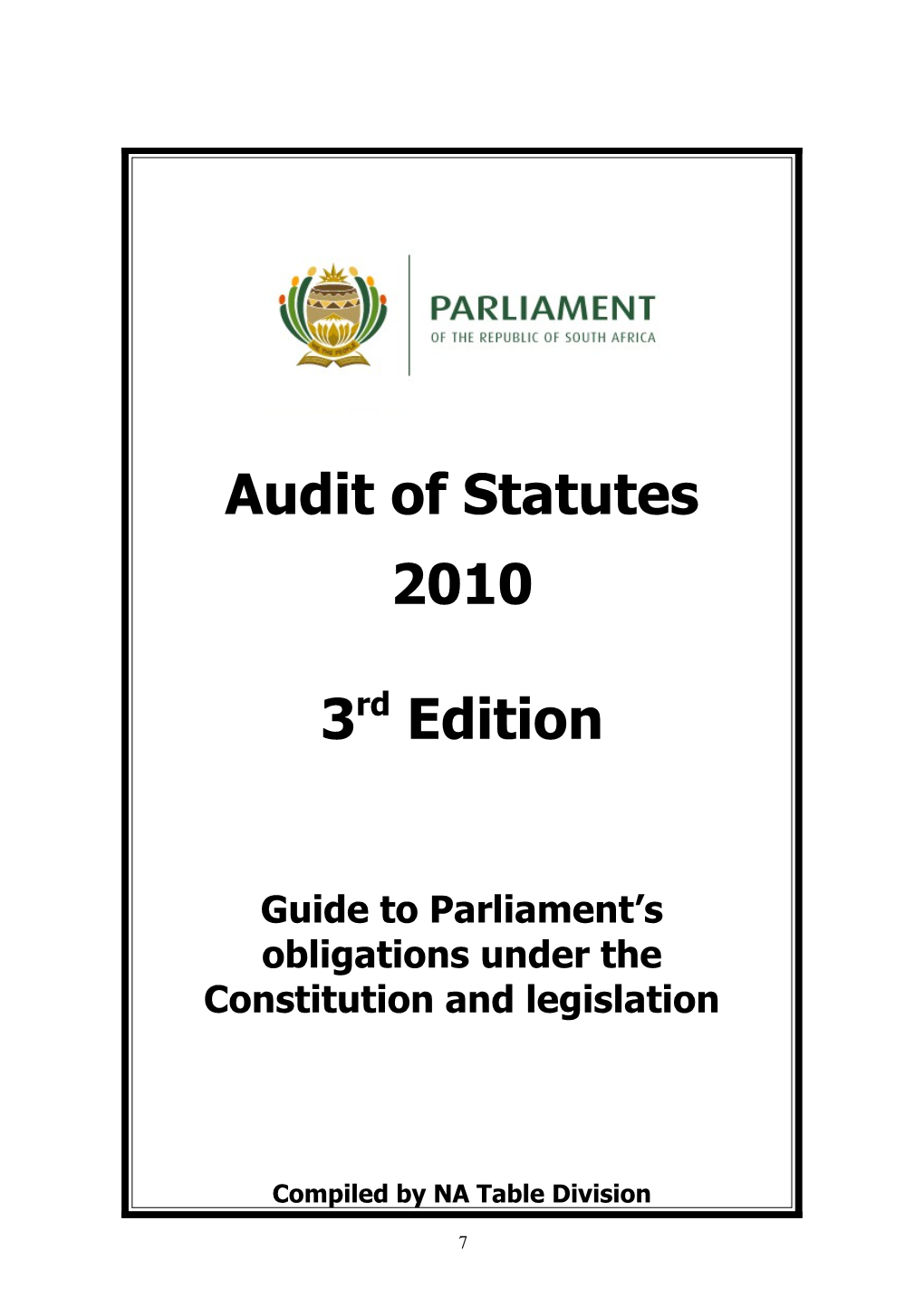 Contents: Obligations Of Parliament And Its Separate Bodies