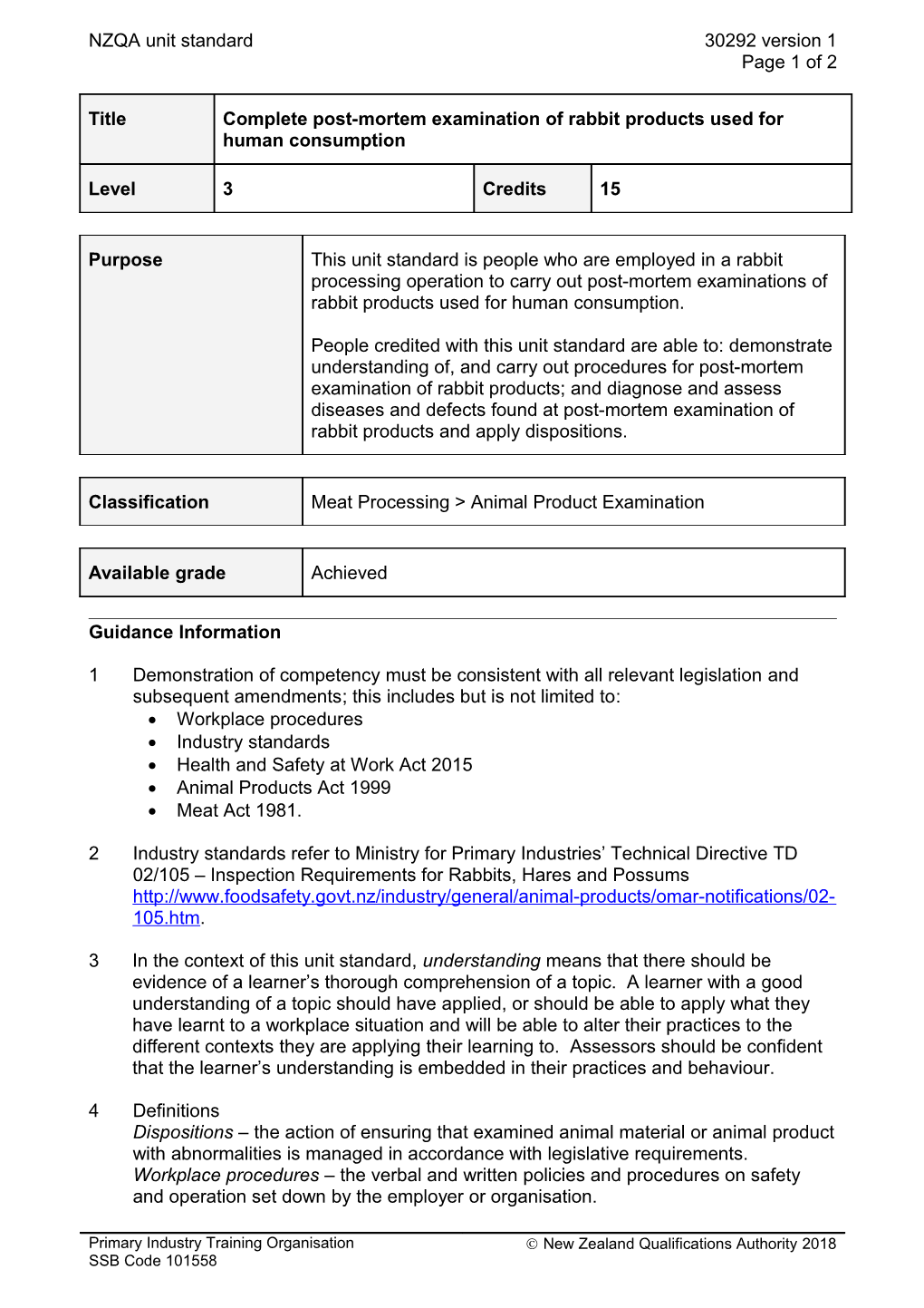 30292 Complete Post-Mortem Examination of Rabbit Products Used for Human Consumption