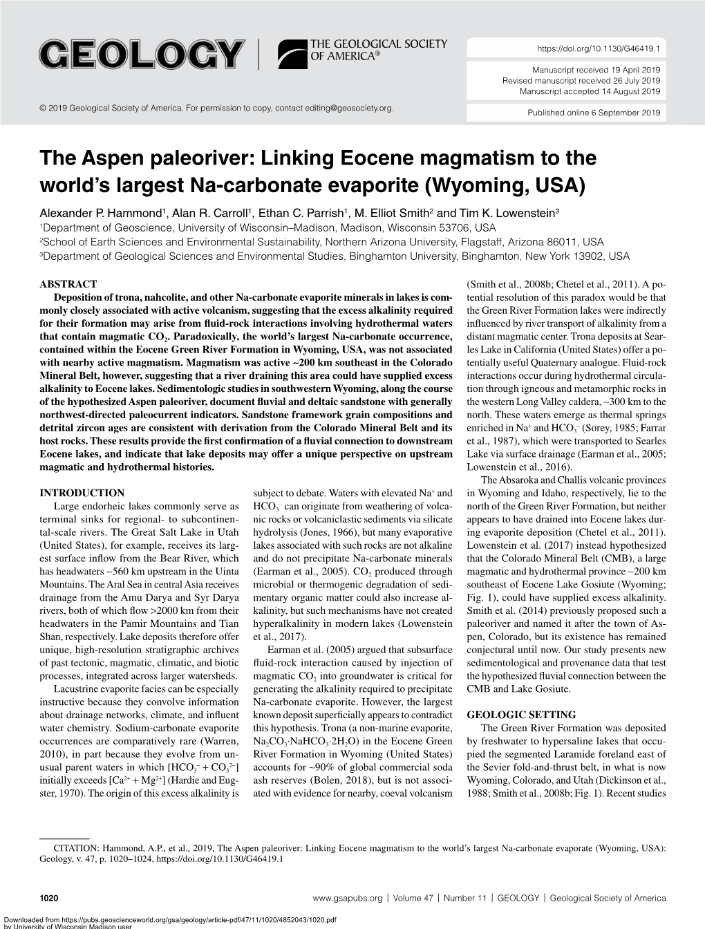 The Aspen Paleoriver: Linking Eocene Magmatism to the World's Largest Na-Carbonate Evaporite