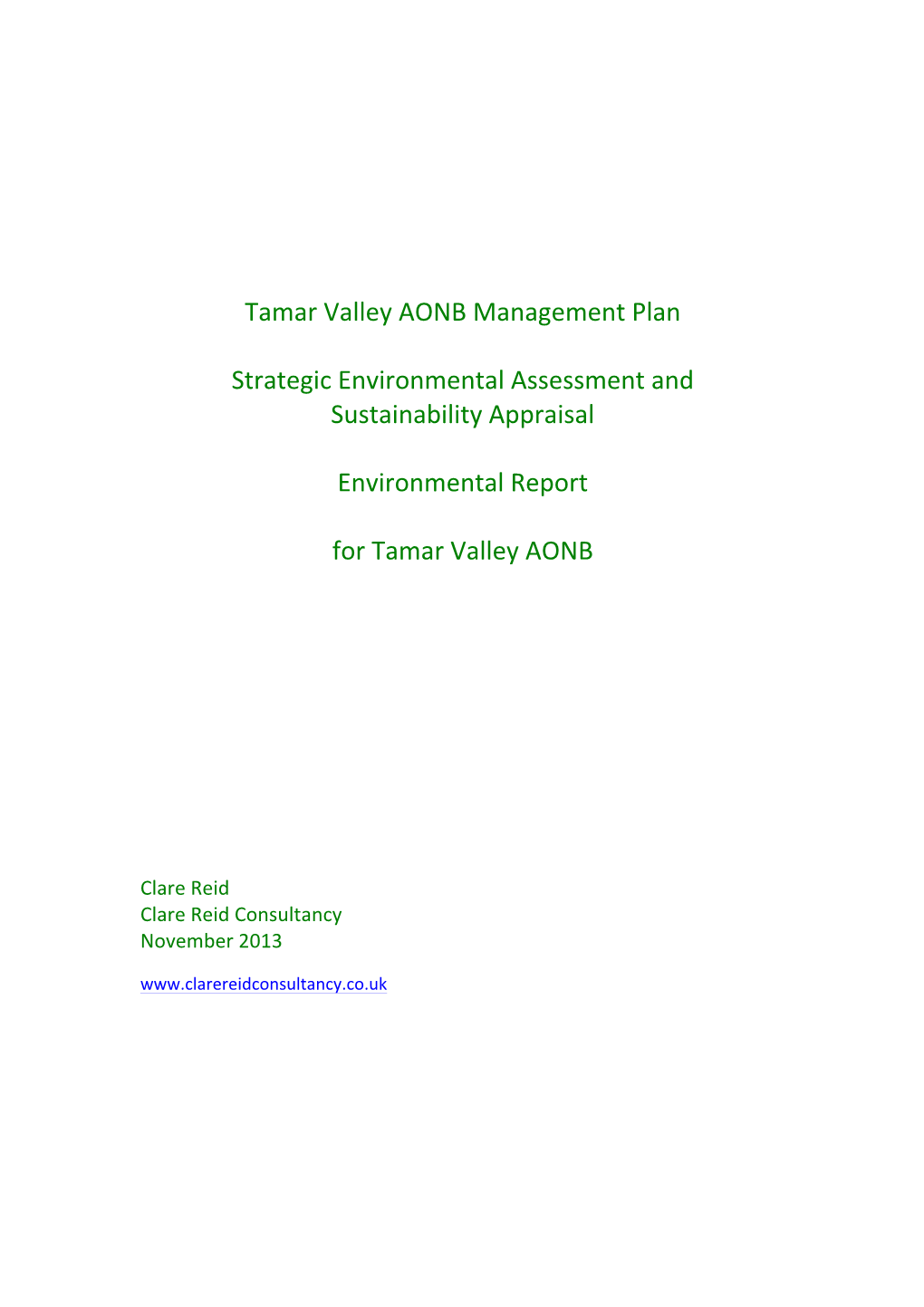 Tamar Valley AONB Management Plan Strategic Environmental Assessment and Sustainabili