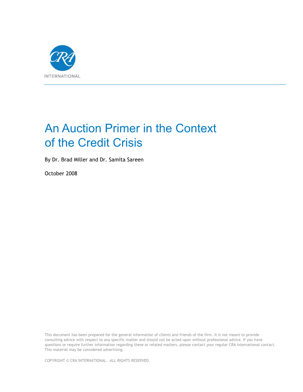 An Auction Primer in the Context of the Credit Crisis