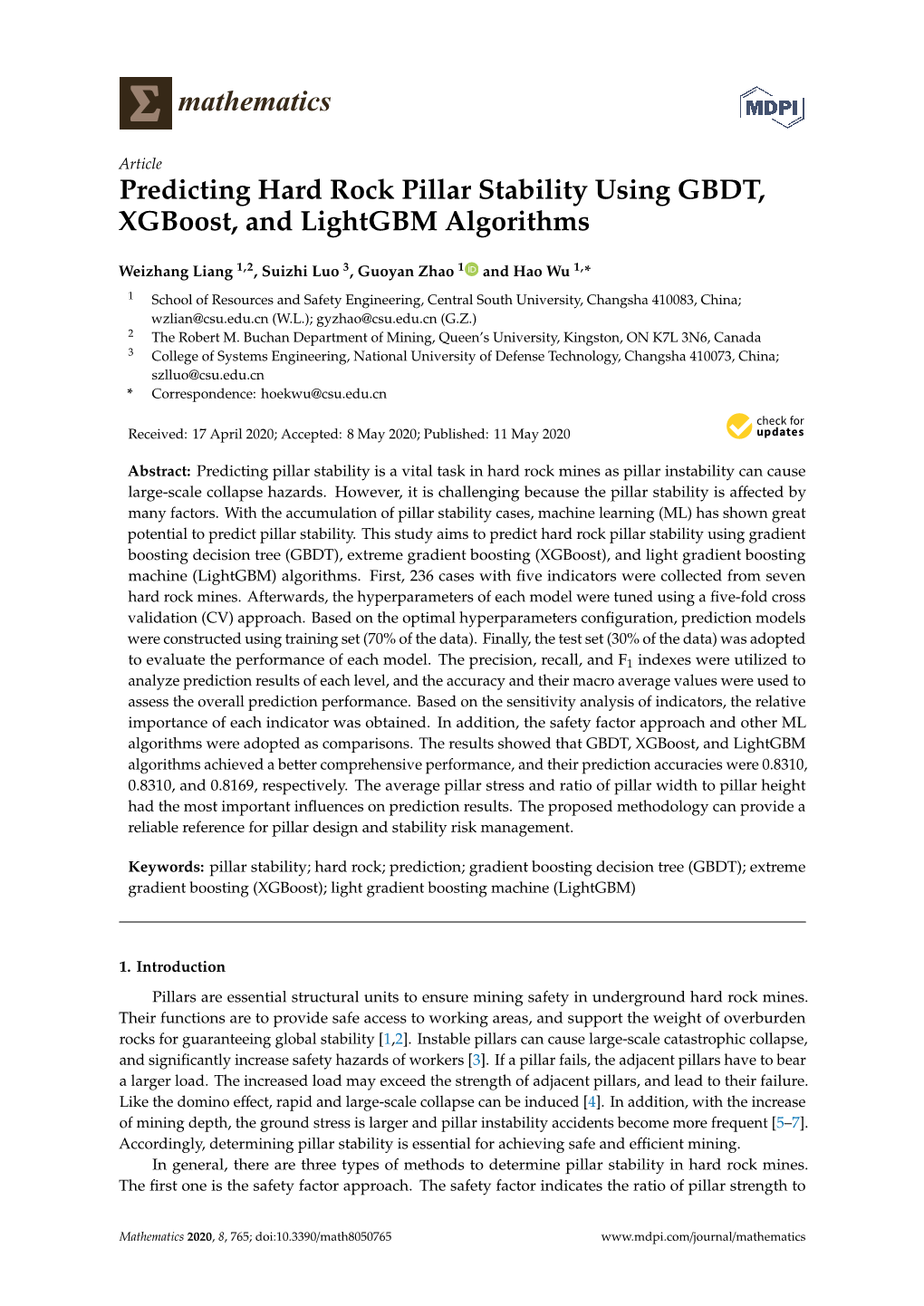 Predicting Hard Rock Pillar Stability Using GBDT, Xgboost, and Lightgbm Algorithms