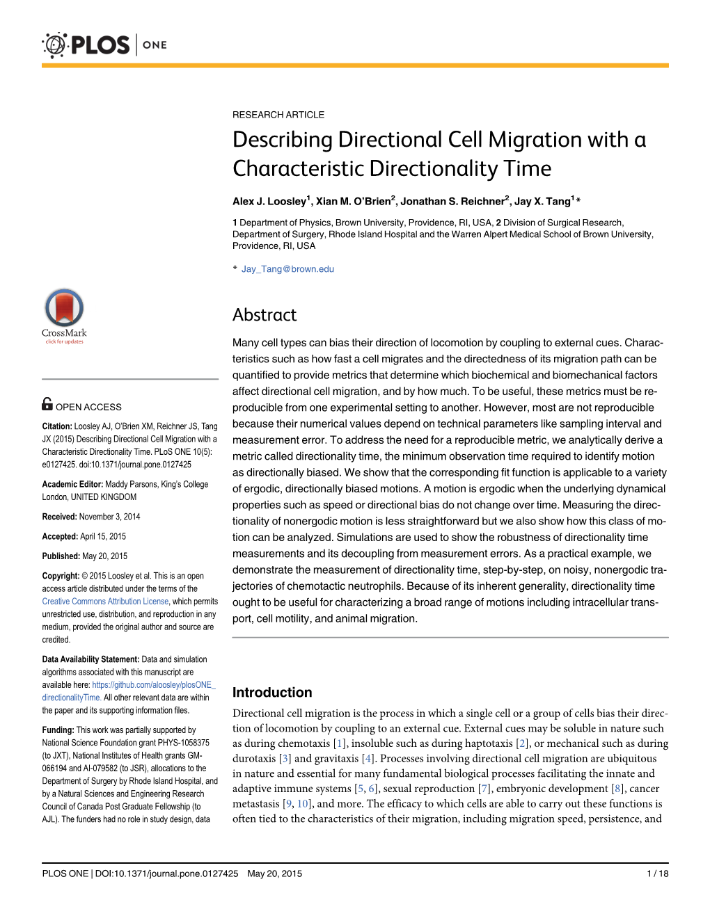 Describing Directional Cell Migration with a Characteristic Directionality Time