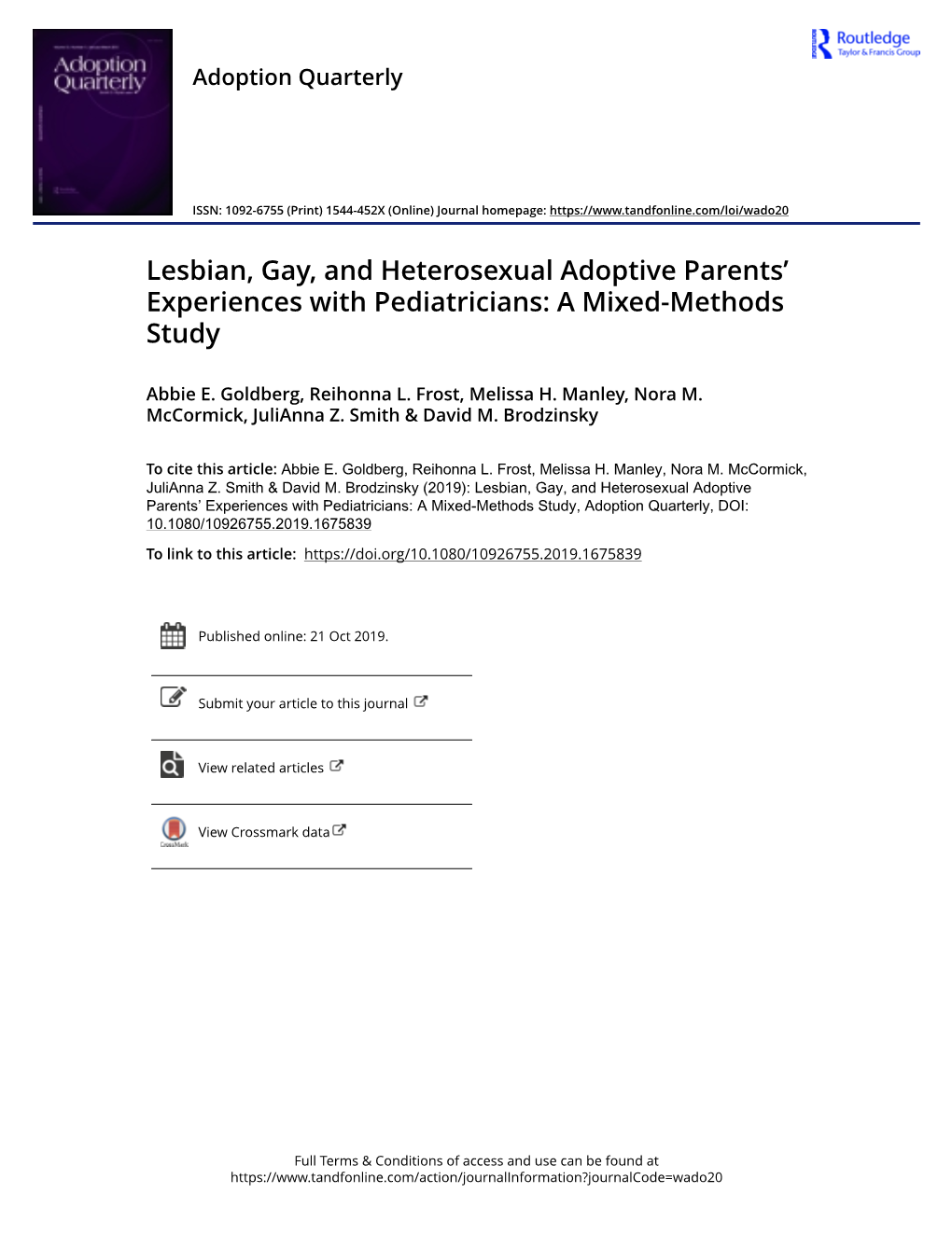 Lesbian, Gay, and Heterosexual Adoptive Parents' Experiences with Pediatricians: a Mixed-Methods Study