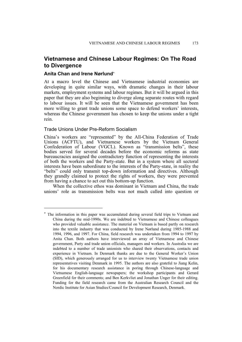 Vietnamese and Chinese Labour Regimes 173