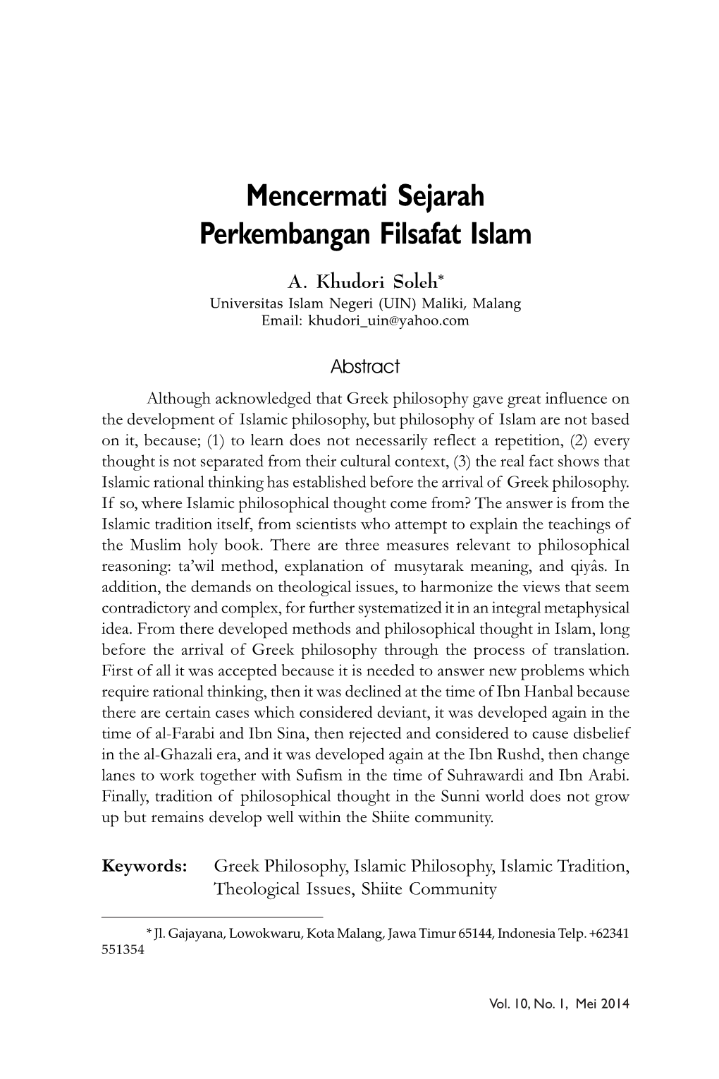 Mencermati Sejarah Perkembangan Filsafat Islam A