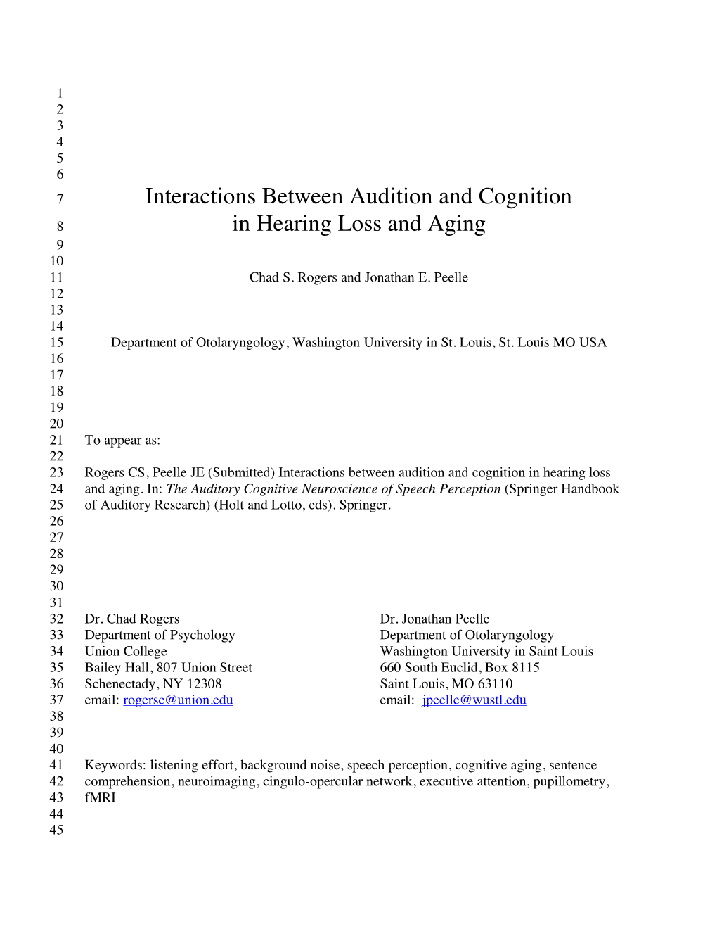 Interactions Between Audition and Cognition in Hearing Loss and Aging