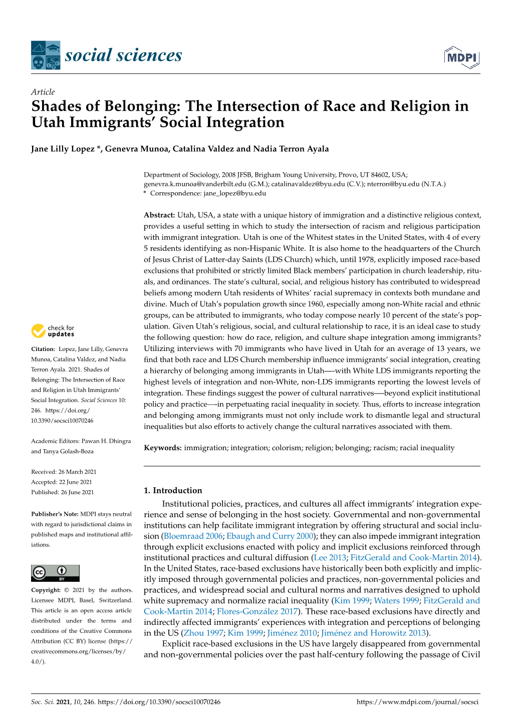 The Intersection of Race and Religion in Utah Immigrants' Social