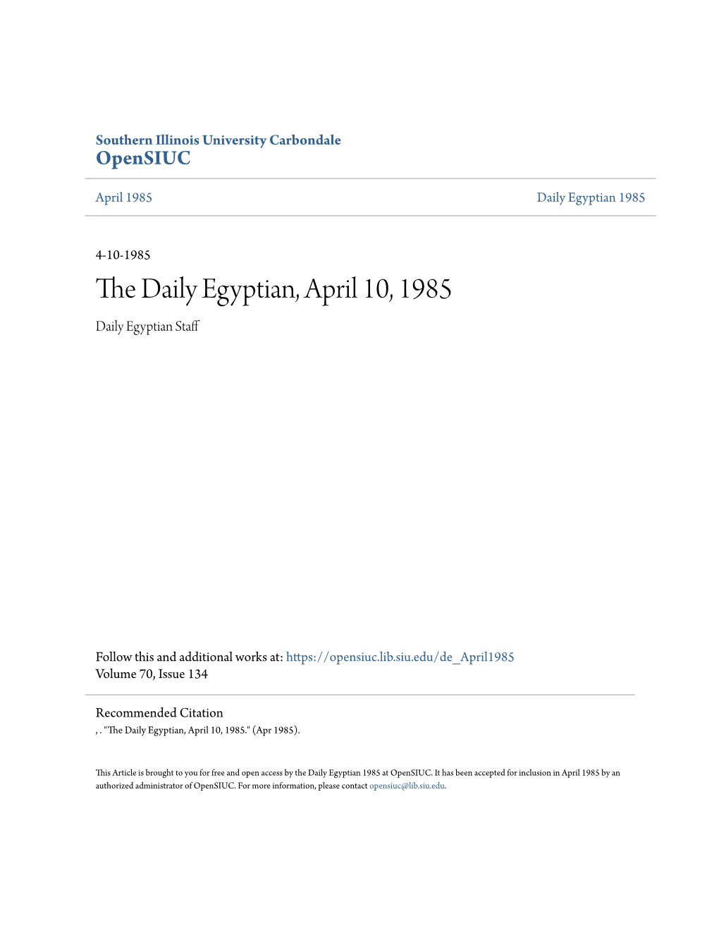The Daily Egyptian, April 10, 1985