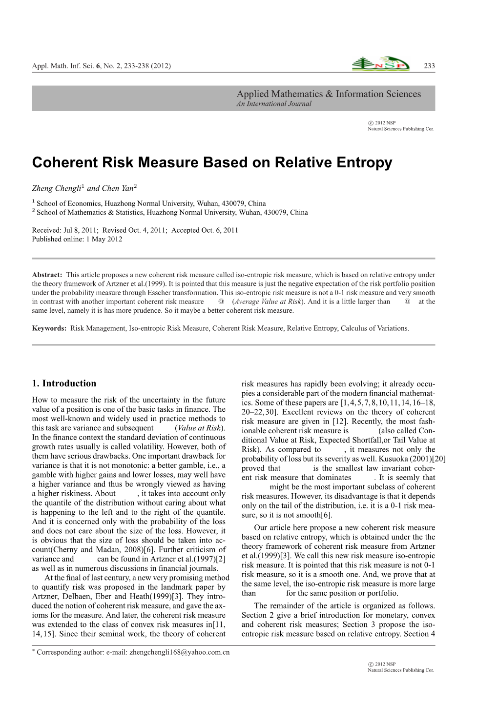 Coherent Risk Measure Based on Relative Entropy