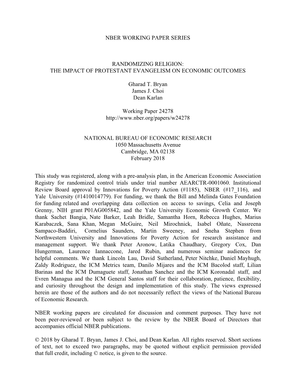 Randomizing Religion: the Impact of Protestant Evangelism on Economic Outcomes