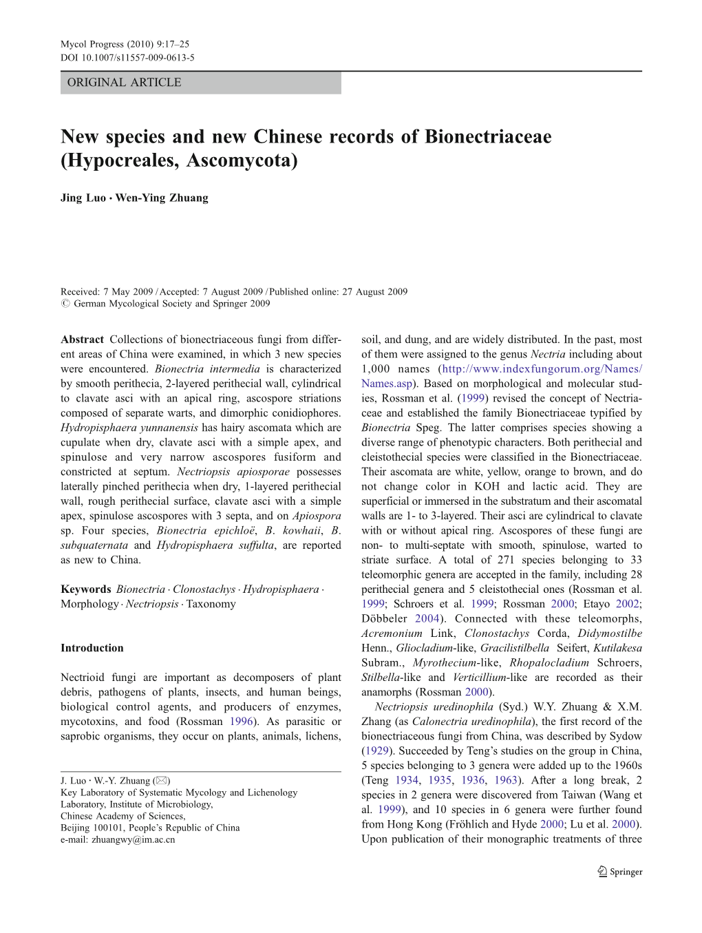 New Species and New Chinese Records of Bionectriaceae (Hypocreales, Ascomycota)