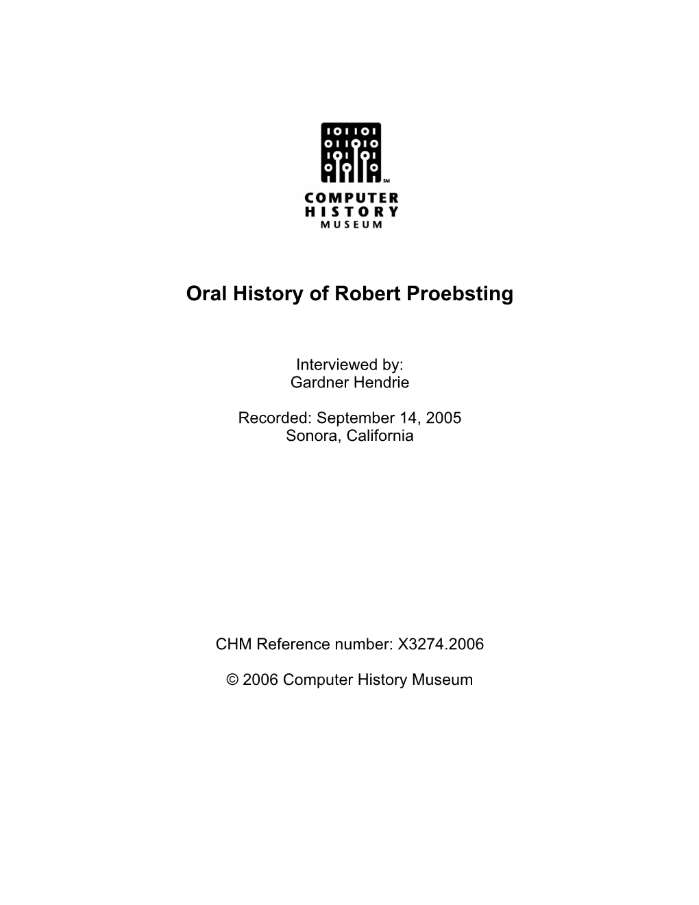 Oral History of Robert Proebsting
