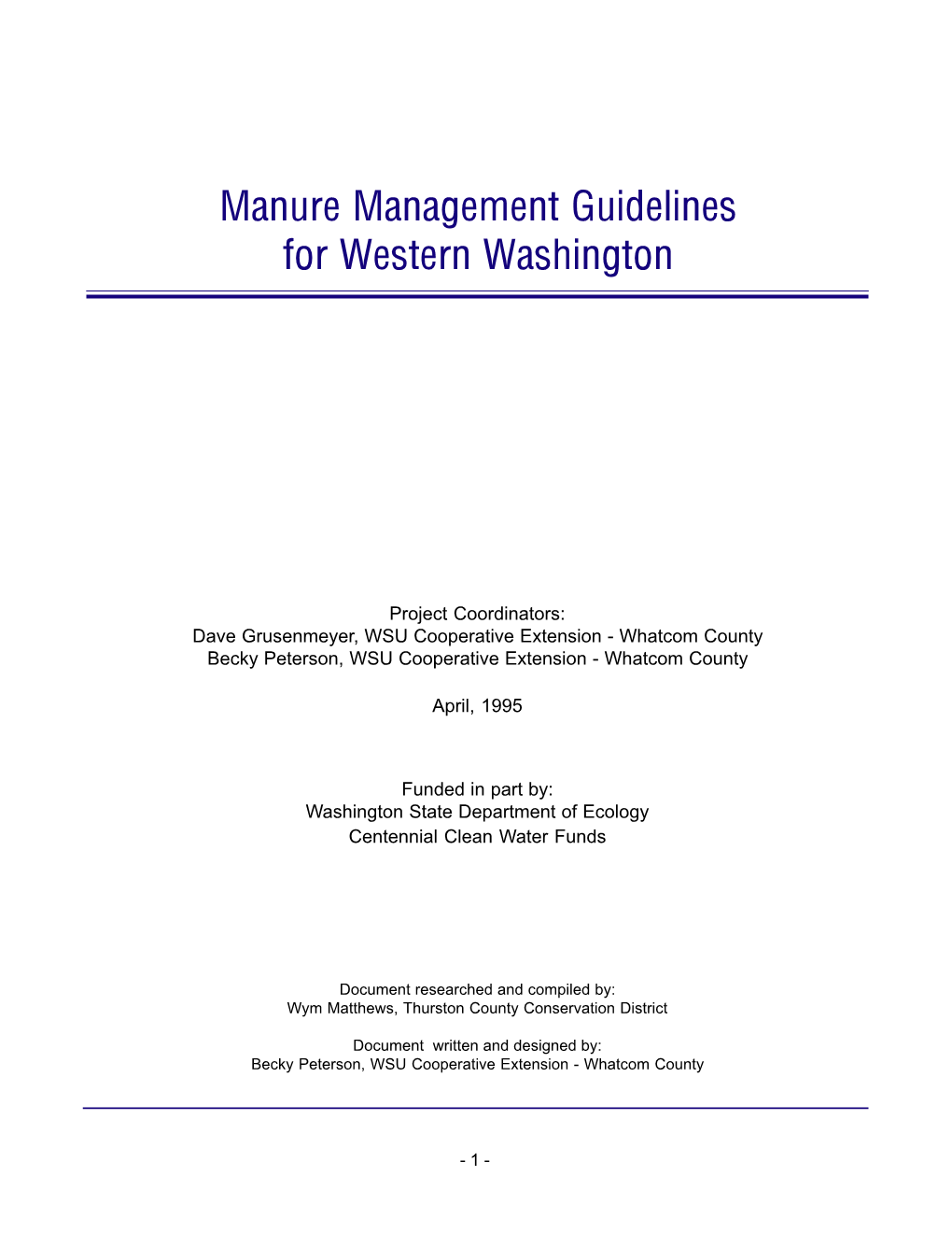 Manure Management Guidelines for Western Washington